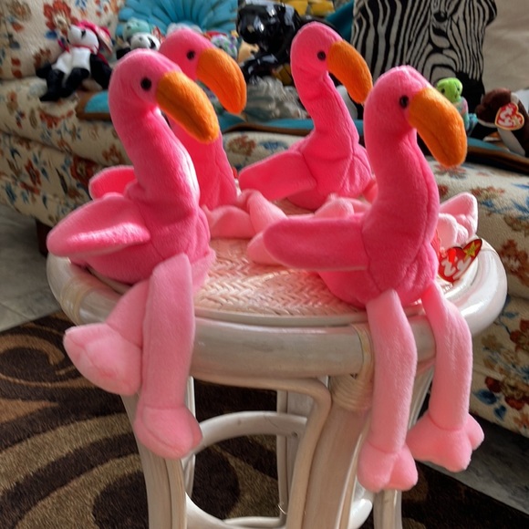 95' TY ORIGINAL BEANIE BABY PINKY THE FLAMINGO  set of 4 - 3 with pvc  pellets - Picture 11 of 16